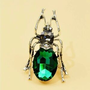 Vintage Inspired Beetle Brooch, Sparkling Green and Gray Jewels, Lightwe…